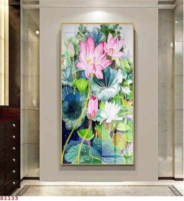 File gốc Tranh cửu ngư quần hội sen cá S1133 (in lụa) tranh thuận buồm