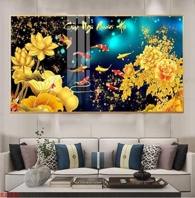 File gốc Tranh cửu ngư quần hội sen cá S1137 (trang trí) phòng trẻ em