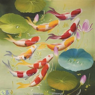Tải file Tranh cửu ngư quần hội sen cá S114 (PSD) cho in tranh kính