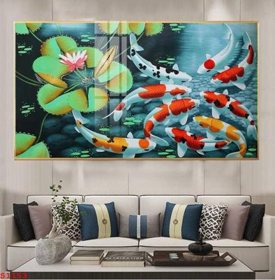 Ảnh gốc file in lụa Tranh cửu ngư quần hội sen cá S1153 chi tiết