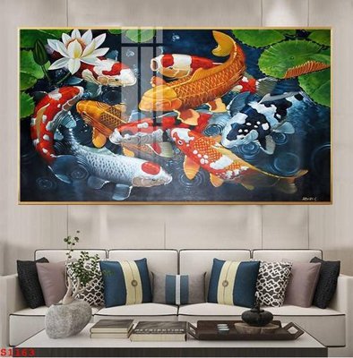 Hình ảnh gốc Tranh cửu ngư quần hội sen cá S1163 (để in khổ lớn)