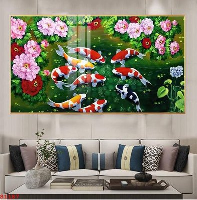 Chi tiết file ảnh Tranh cửu ngư quần hội sen cá S1187 sắc nét