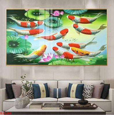 File PSD Tranh cửu ngư quần hội sen cá S1190 (gốc) tách lớp chi tiết