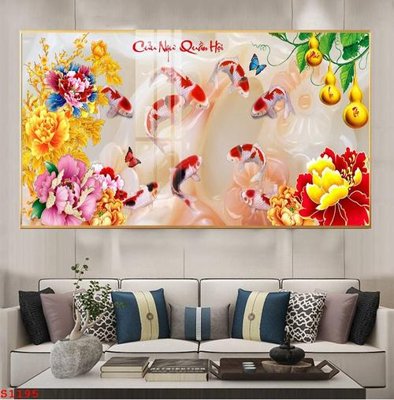 Mua file gốc Tranh cửu ngư quần hội sen cá S1195 (PSD) tại Filetranh.com