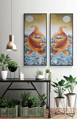 File tranh in tráng gương Tranh cửu ngư quần hội sen cá S1212 (siêu nét)