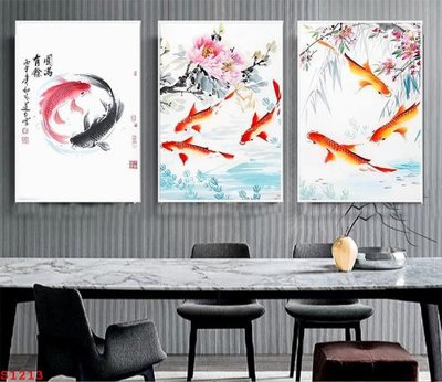 Ảnh gốc Tranh cửu ngư quần hội sen cá S1213 (nét căng) in mica