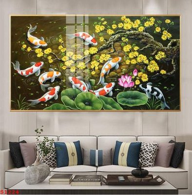 File tranh PSD Tranh cửu ngư quần hội sen cá S1224 chất lượng cao