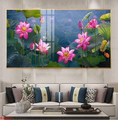 File gốc Tranh cửu ngư quần hội sen cá S1252 (in tráng gương) sang trọng