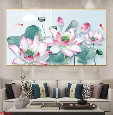 File in ấn Tranh cửu ngư quần hội sen cá S1302 (bản gốc) sắc nét