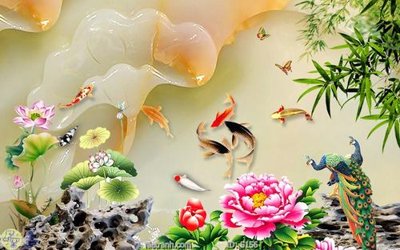 File tranh trang trí Tranh cửu ngư quần hội sen cá S156 (tải file gốc)
