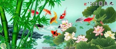File gốc Tranh cửu ngư quần hội sen cá S157 (in tráng gương) nghệ thuật