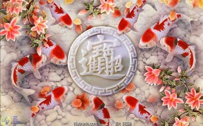 File tranh Tranh cửu ngư quần hội sen cá S158 (bản gốc) treo quán cafe