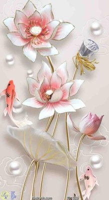 Ảnh gốc Tranh cửu ngư quần hội sen cá S16 (nét căng) in mica