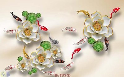 File in ấn Tranh cửu ngư quần hội sen cá S173 chuyên nghiệp
