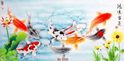 Download file ảnh gốc Tranh cửu ngư quần hội sen cá S193 để in ấn