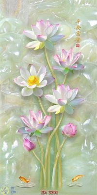 File in mica Tranh cửu ngư quần hội sen cá S201 (bản gốc) sắc sảo