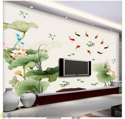 Ảnh gốc Tranh cửu ngư quần hội sen cá S23 (độ nét cao) in mica