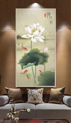 Tải file Tranh cửu ngư quần hội sen cá S236 (ảnh gốc) in tranh kính