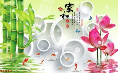 File in trần Tranh hoa sen cá cửu ngư quần hội S3014 (bản gốc 3D) sống động