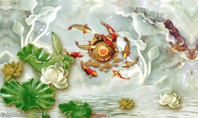 File PSD Tranh cửu ngư quần hội sen cá S302 (gốc) cho designer