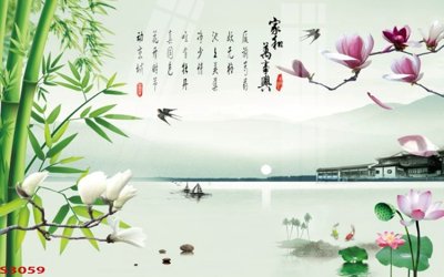 File gốc Tranh hoa sen cá cửu ngư quần hội S3059 (in 3D) cho trang trí