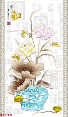 Chi tiết file tranh tráng gương Tranh hoa sen cá cửu ngư quần hội S3110 (ảnh gốc)