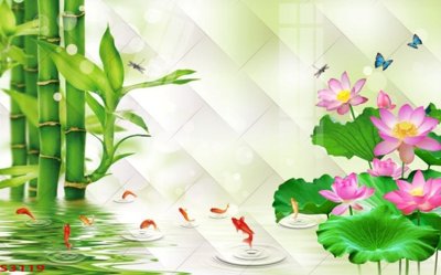File tranh Tranh hoa sen cá cửu ngư quần hội S3119 (gốc) in trên kính