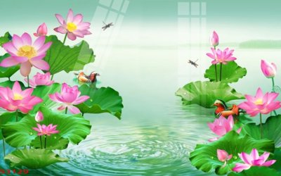 Ảnh gốc Tranh hoa sen cá cửu ngư quần hội S3129 (độ nét cao) in tráng gương