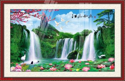 File in mica Tranh hoa sen cá cửu ngư quần hội S3146 (bản gốc) siêu trong