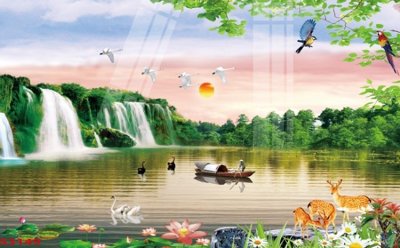 File gốc in mica Tranh hoa sen cá cửu ngư quần hội S3149 chất lượng