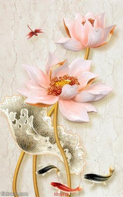 File tranh gốc Tranh cửu ngư quần hội sen cá S319 chủ đề hiện đại