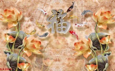 File gốc in tráng gương Tranh hoa sen cá cửu ngư quần hội S3204 chi tiết