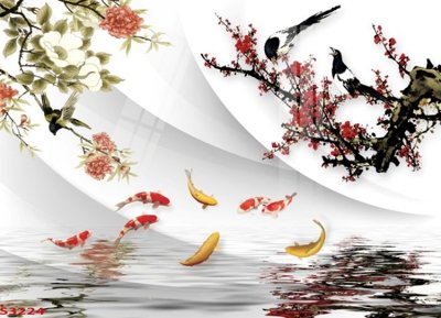 File in trần Tranh hoa sen cá cửu ngư quần hội S3224 (bản gốc) đại dương