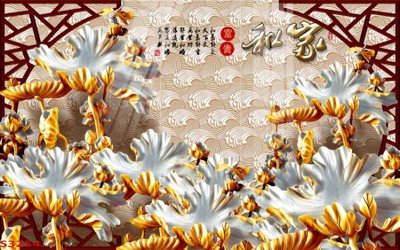 File in trần Tranh hoa sen cá cửu ngư quần hội S3254 (file gốc) xuyên sáng