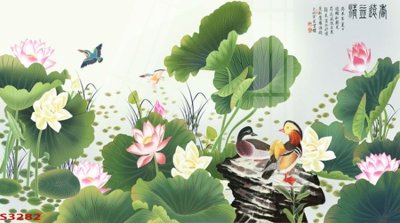 Download file Tranh hoa sen cá cửu ngư quần hội S3282 (gốc) in mica đèn LED