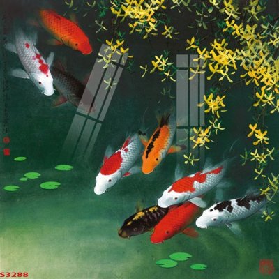 File in mica Tranh hoa sen cá cửu ngư quần hội S3288 (bản gốc) siêu trong