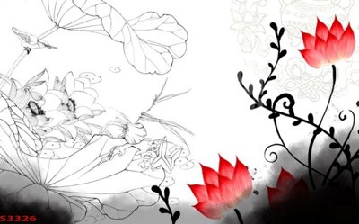 File in trần Tranh hoa sen cá cửu ngư quần hội S3326 (file gốc) phong thủy