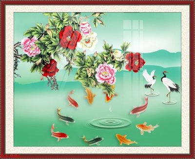 File tranh Tranh hoa sen cá cửu ngư quần hội S3388 (file gốc) chủ đề phong thủy