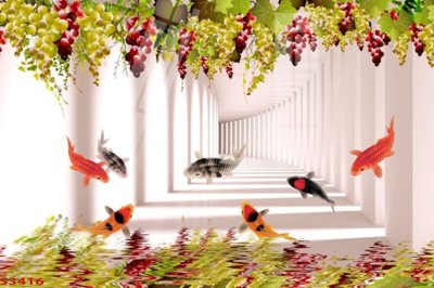 File in ấn chuyên nghiệp Tranh hoa sen cá cửu ngư quần hội S3416 (file gốc)