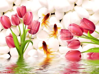 File in lụa Tranh hoa sen cá cửu ngư quần hội S3419 (phong cảnh) Tranh hoa sen cá cửu ngư quần hội S3419