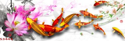 File gốc Tranh hoa sen cá cửu ngư quần hội S3444 (in tráng gương) sang trọng