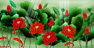 Tải file tranh Tranh hoa sen cá cửu ngư quần hội S3459 (ảnh gốc) ngay