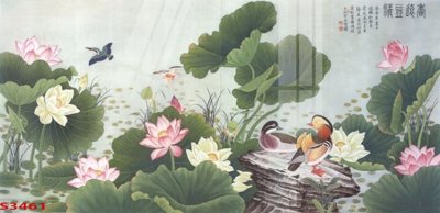 File in trần Tranh hoa sen cá cửu ngư quần hội S3461 (bản gốc 3D) sống động