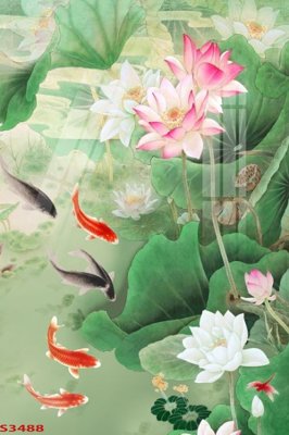 File tranh Tranh hoa sen cá cửu ngư quần hội S3488 (file gốc) chủ đề phong thủy