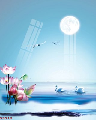 File in mica Tranh hoa sen cá cửu ngư quần hội S3512 (bản gốc) sắc sảo