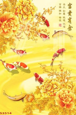 File tranh trang trí Tranh hoa sen cá cửu ngư quần hội S3514 (file gốc)