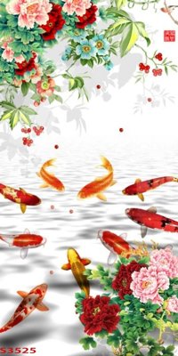 File gốc Tranh hoa sen cá cửu ngư quần hội S3525 (chuẩn màu) cho in offset