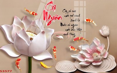 File ảnh Tranh hoa sen cá cửu ngư quần hội S3577 (gốc) in quảng cáo ngoài trời