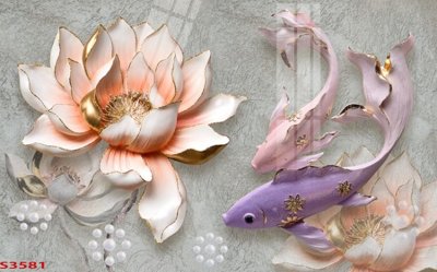 File tranh Tranh hoa sen cá cửu ngư quần hội S3581 (bản gốc) in lụa 3D