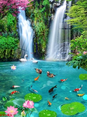 File gốc Tranh hoa sen cá cửu ngư quần hội S3583 (chủ đề hiện đại) trang trí